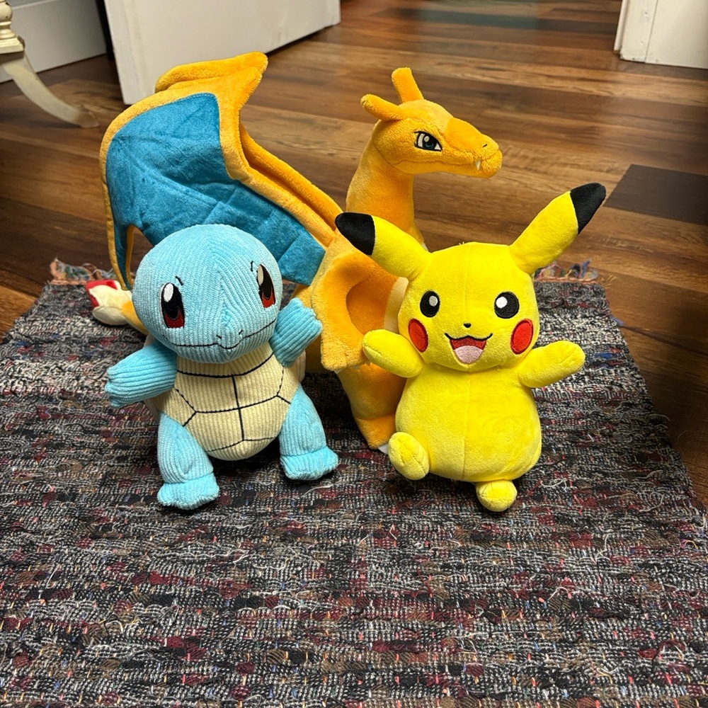 Pokemon Plush Trio - Yellow Pikachu, Blue Squirtle, Orange Charizard